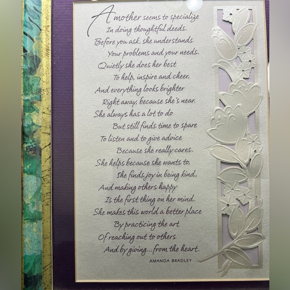 Framed poem titled "A Mother" by Amanda Bradley - Hallmark frame - Picture 2 of 5